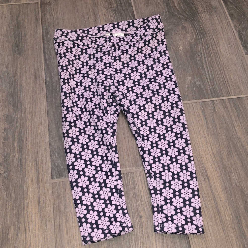 Janie and Jack Flower leggings navy purple 12 18 M